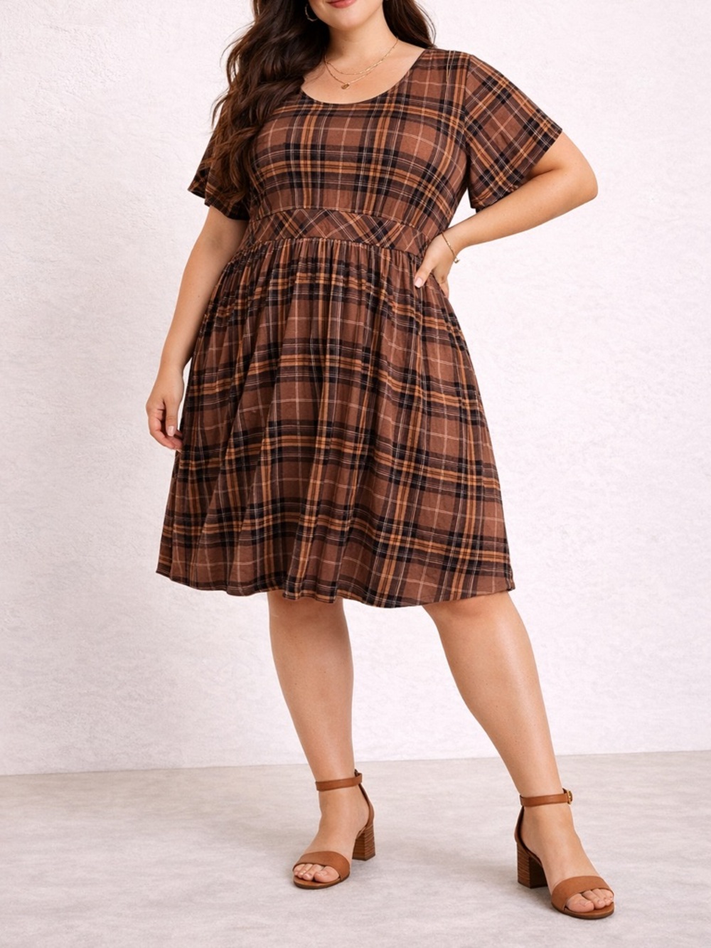 torrid Brown Plaid Scoop Neck Midi Dress